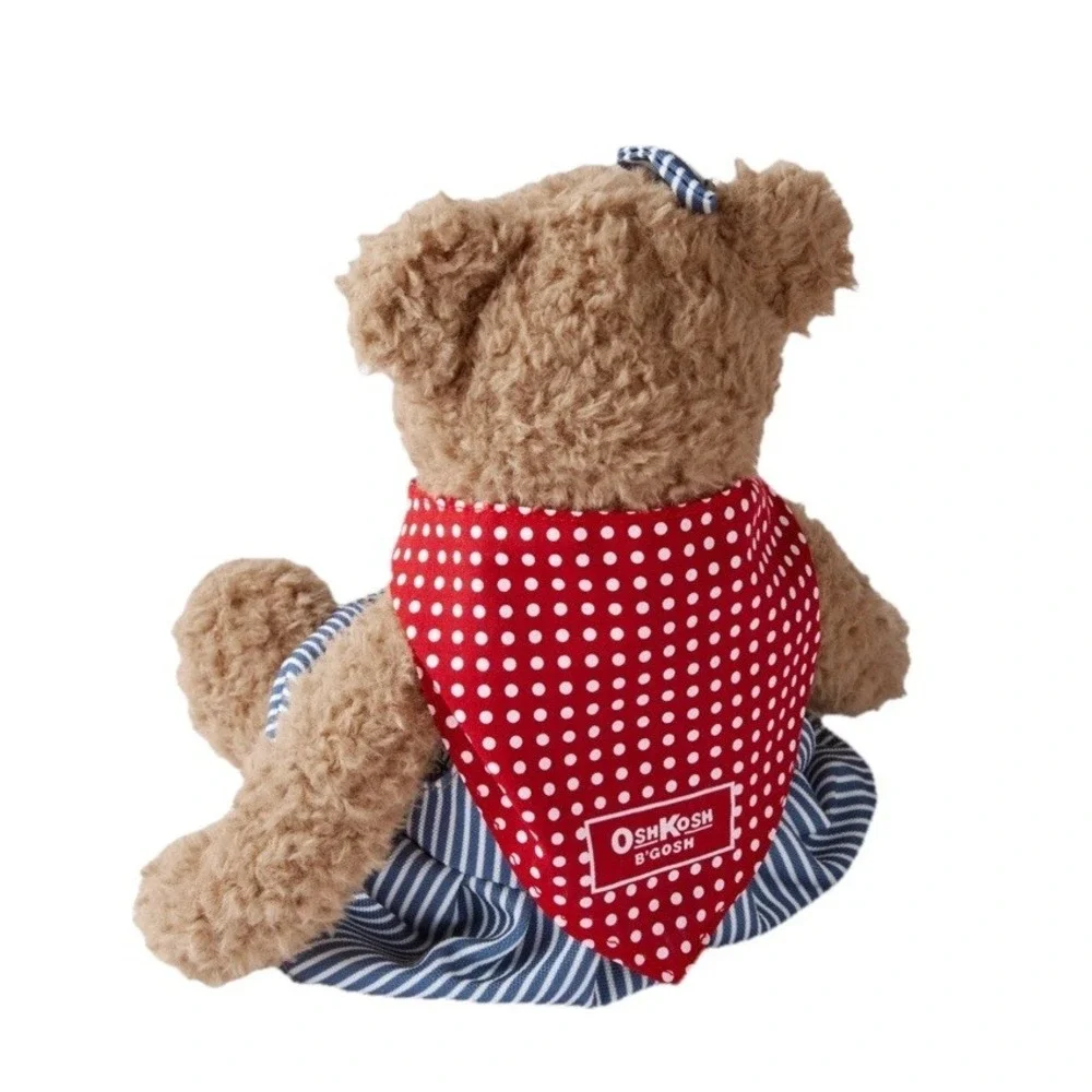 Oshkosh Tosh B'gosh' Girl Bear Plush Hickory Stripe Skirtall Red Bandana Bow New
